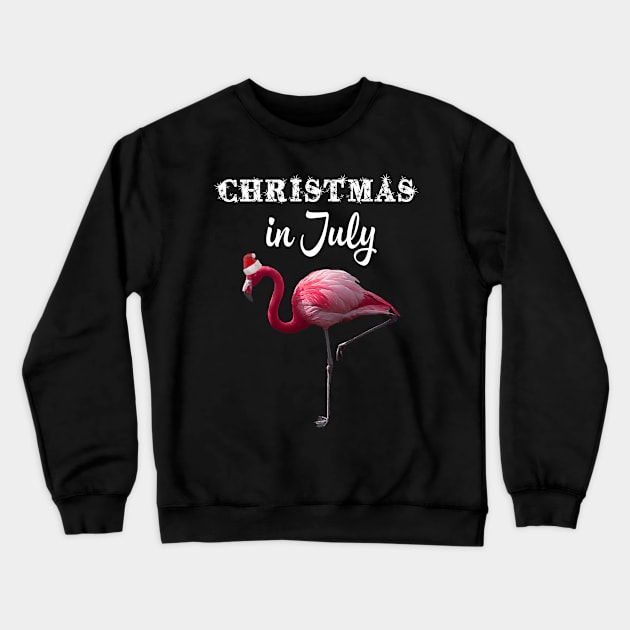 Flamingo Santa Hat Christmas Lights Christmas In July Crewneck Sweatshirt by folidelarts